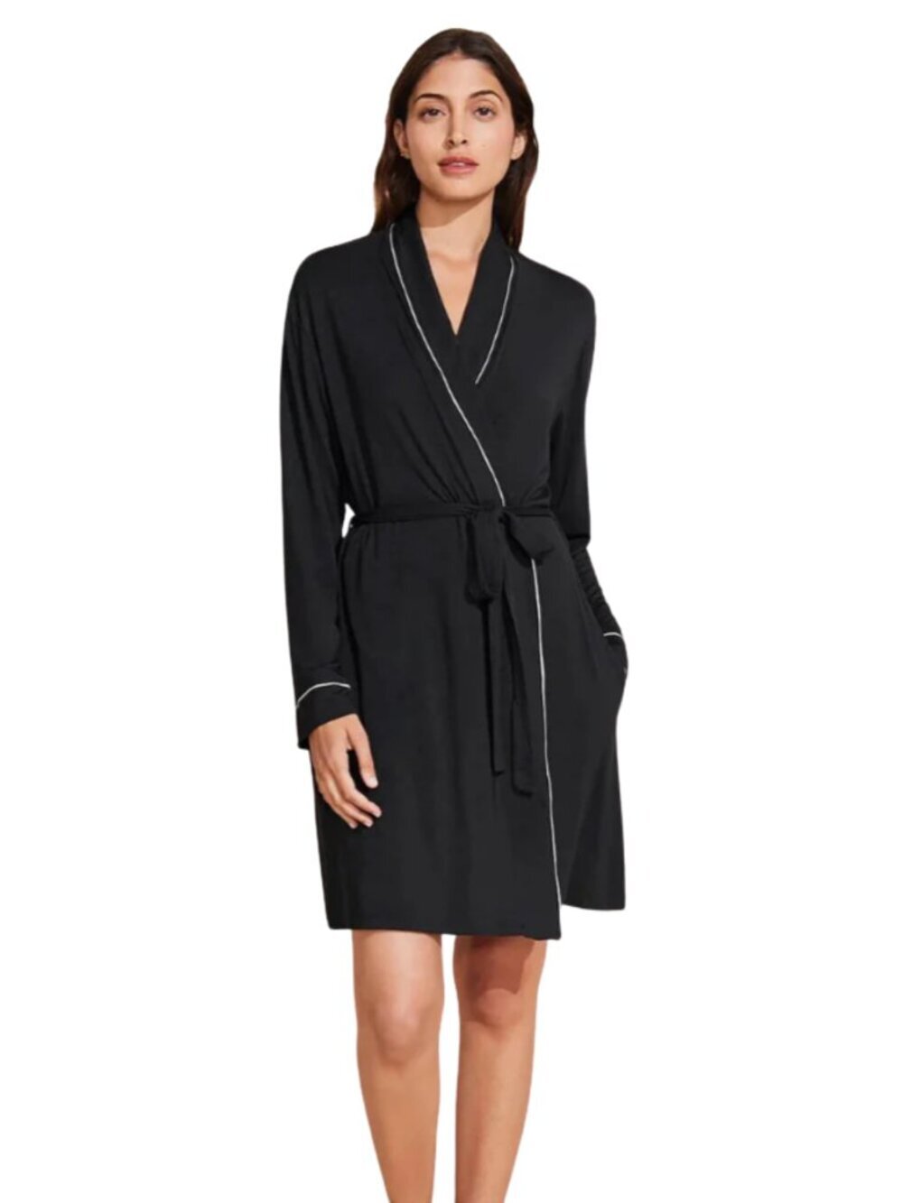 Eberjey Gisele Tuxedo Robe Loungewear Quiet Luxury Minimalist Black - Large